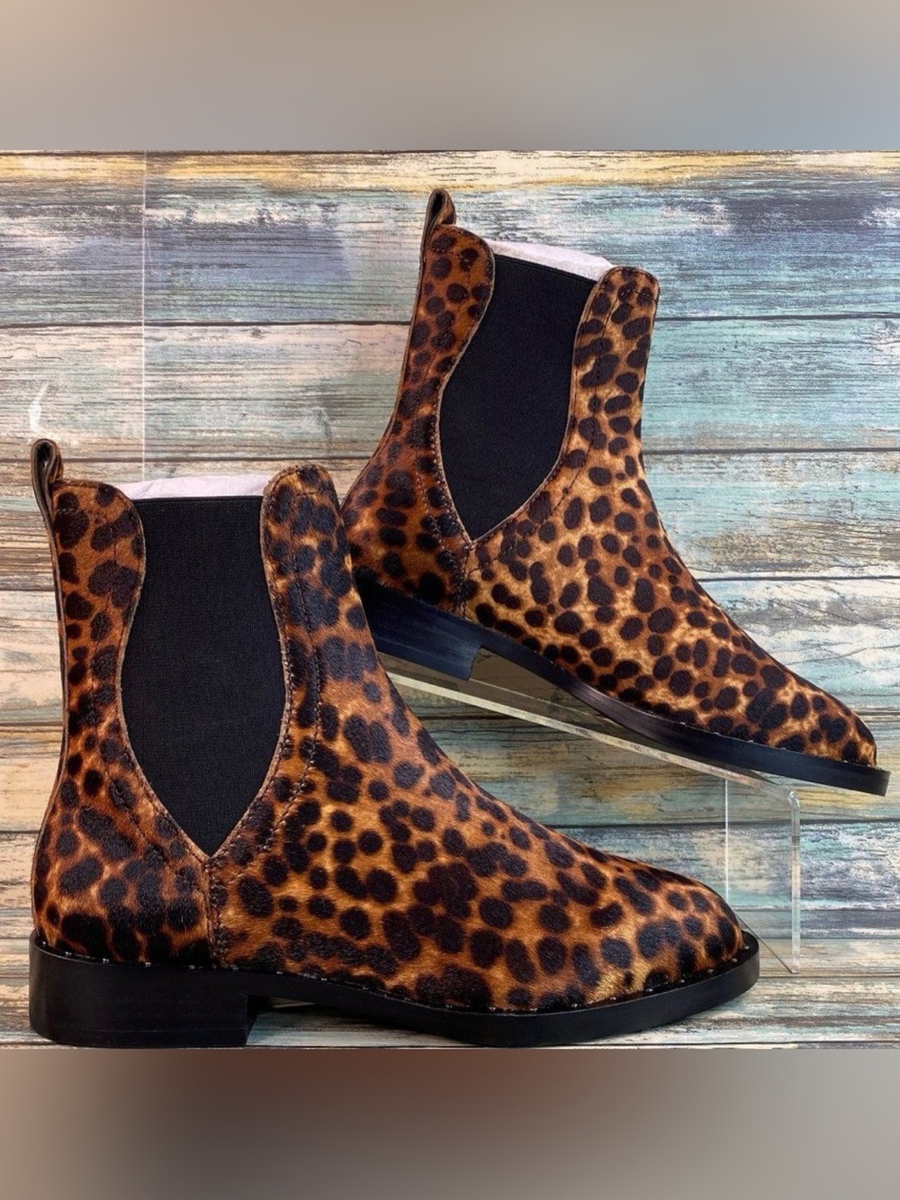 Rebecca Minkoff Chelsea Boot Womens Size 5.5M Leopard Print Fur Flat Pull On